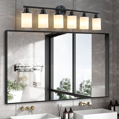 39" 6-Light Black Vanity Light with Frosted Glass