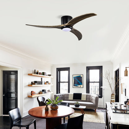 52" Matte Black Flush Mount Wood Ceiling Fan with Remote - view 3