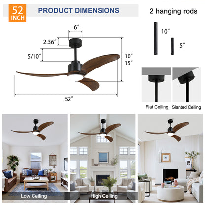 52" Matte Black & Wood Ceiling Fan with Dimmable LED - view 17