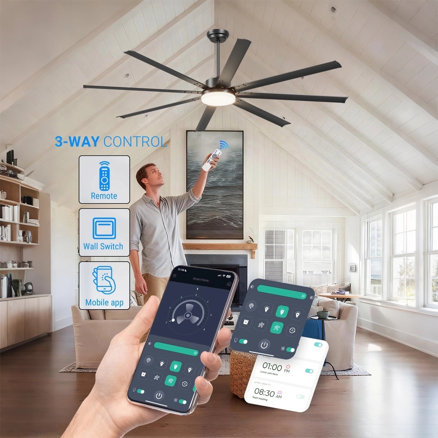 88" Black Industrial Ceiling Fan with Remote - view 4