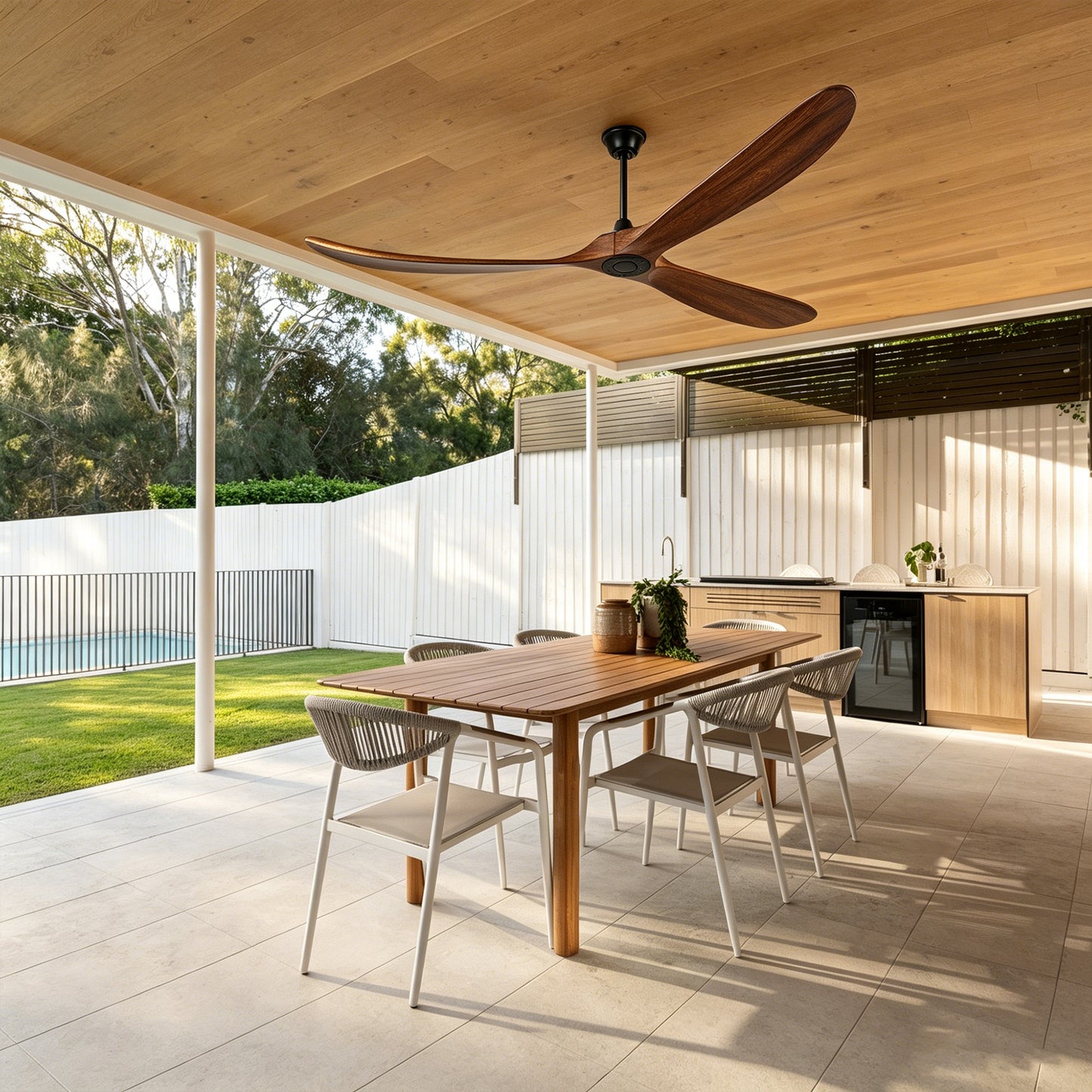 88" Matte Black Solid Wood Ceiling Fan with Remote - view 9