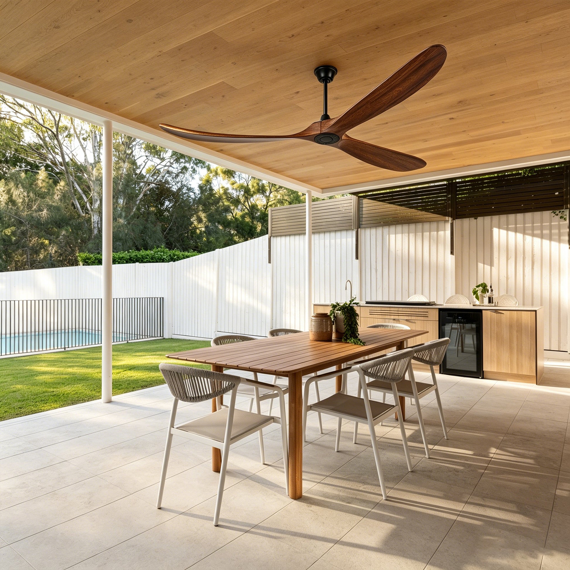 88" Matte Black Solid Wood Ceiling Fan with Remote - view 9