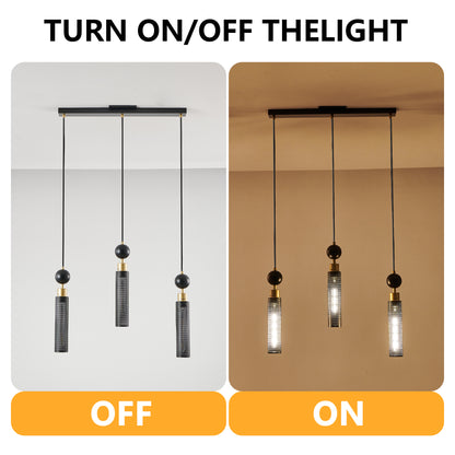 25" 3-Light Black & Gold Chandelier with Mesh Shades - view 5