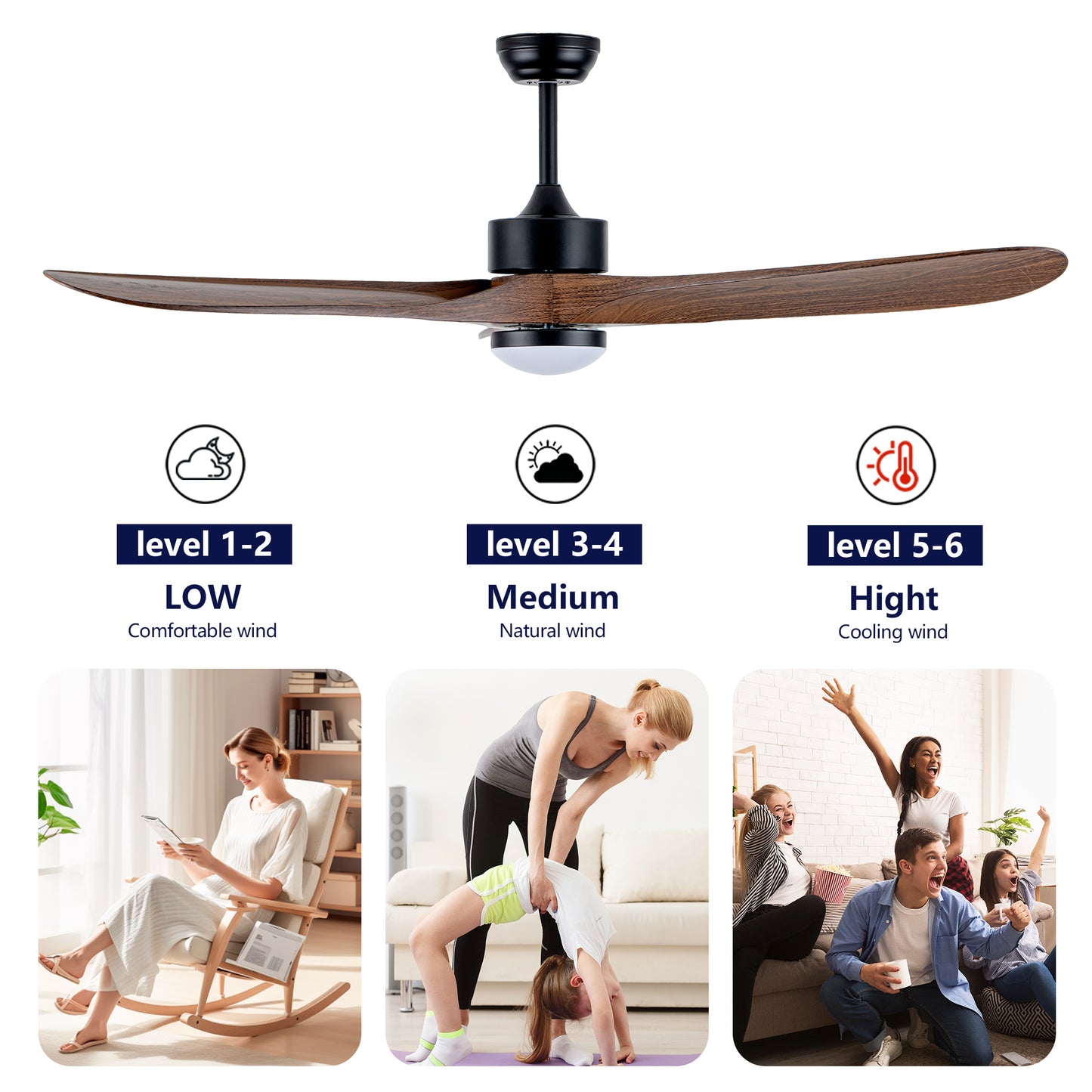 60" Matte Black Ceiling Fan with LED Light - view 11