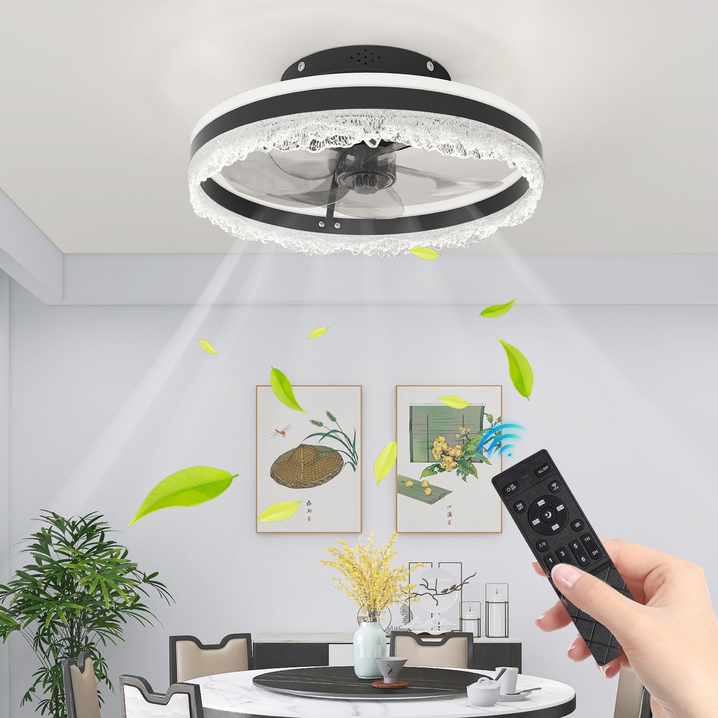 16" Black Crystal Flush Mount Ceiling Fan with LED - view 2