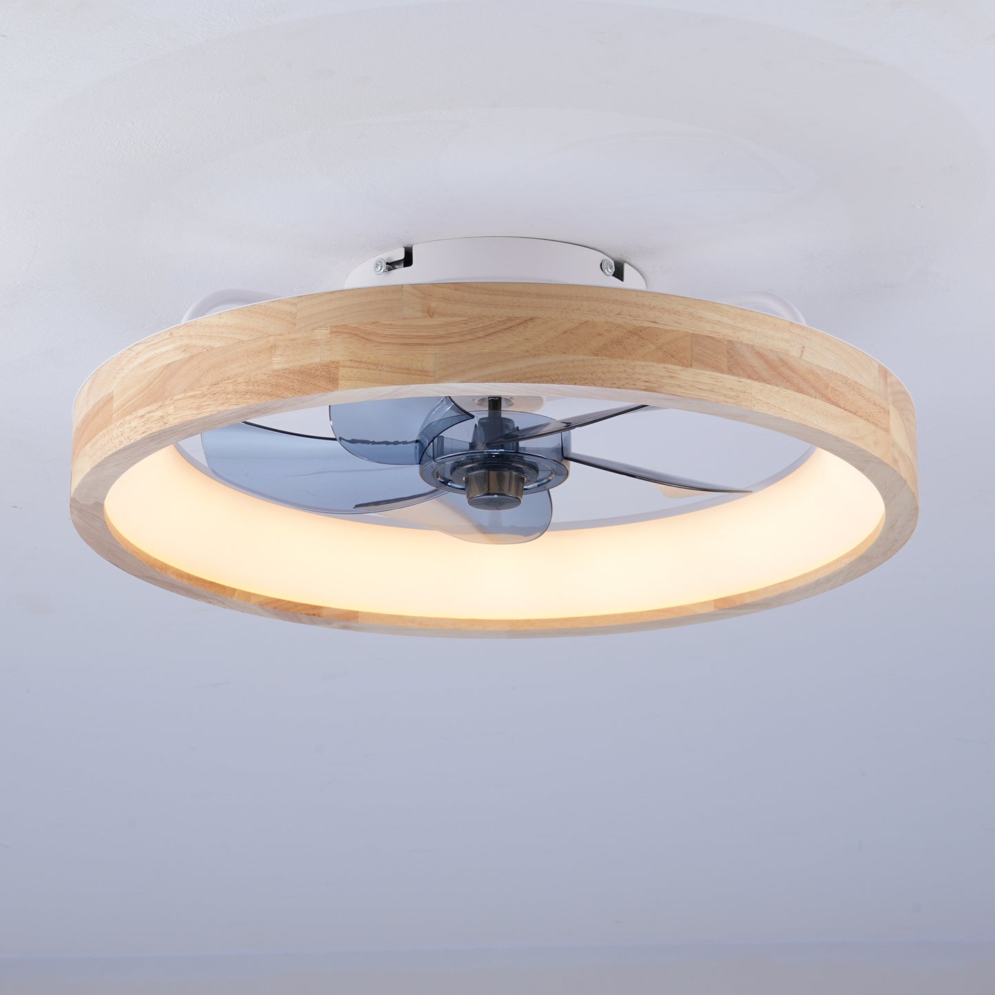 20" Wood & White Flush Mount Ceiling Fan with Dimmable LED - view 25