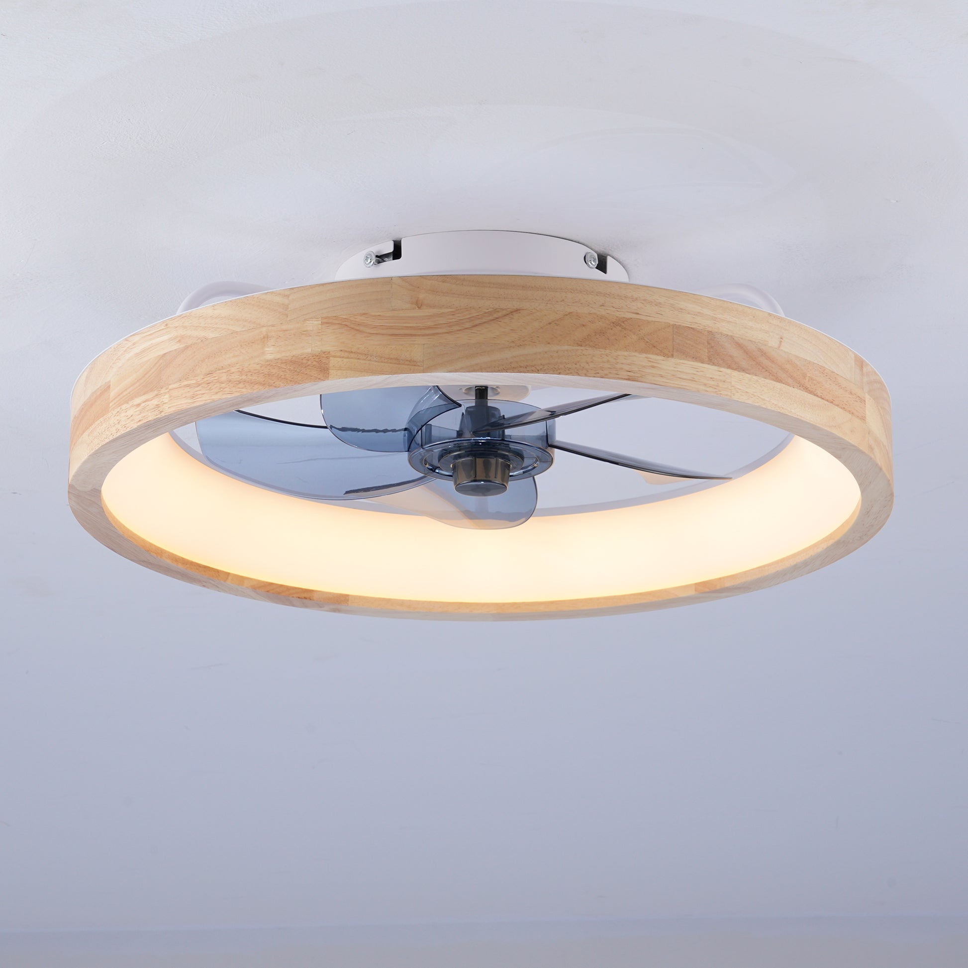 20" Wood & White Flush Mount Ceiling Fan with Dimmable LED - view 25