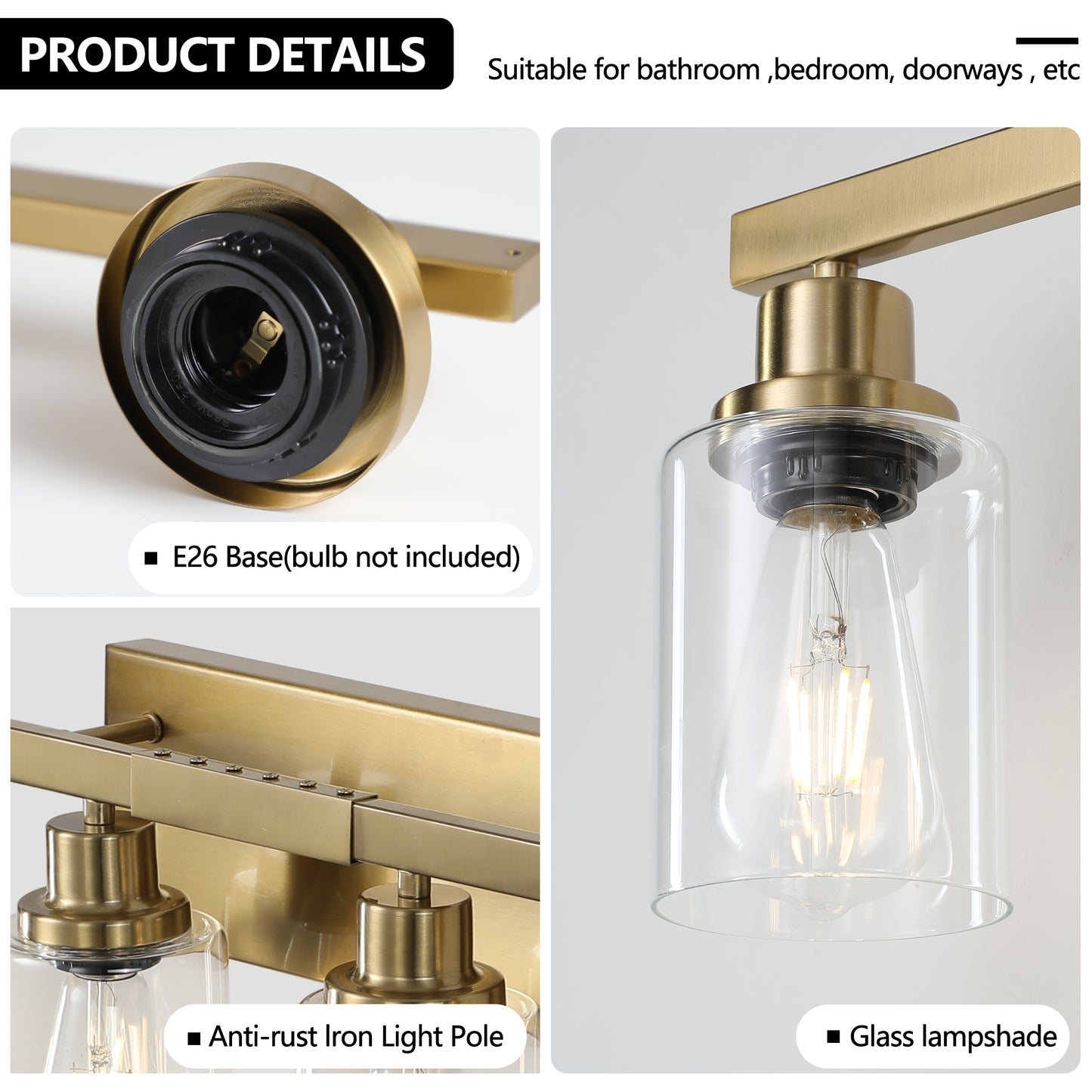 51" 8-Light Gold Vanity Light with Clear Glass - view 8