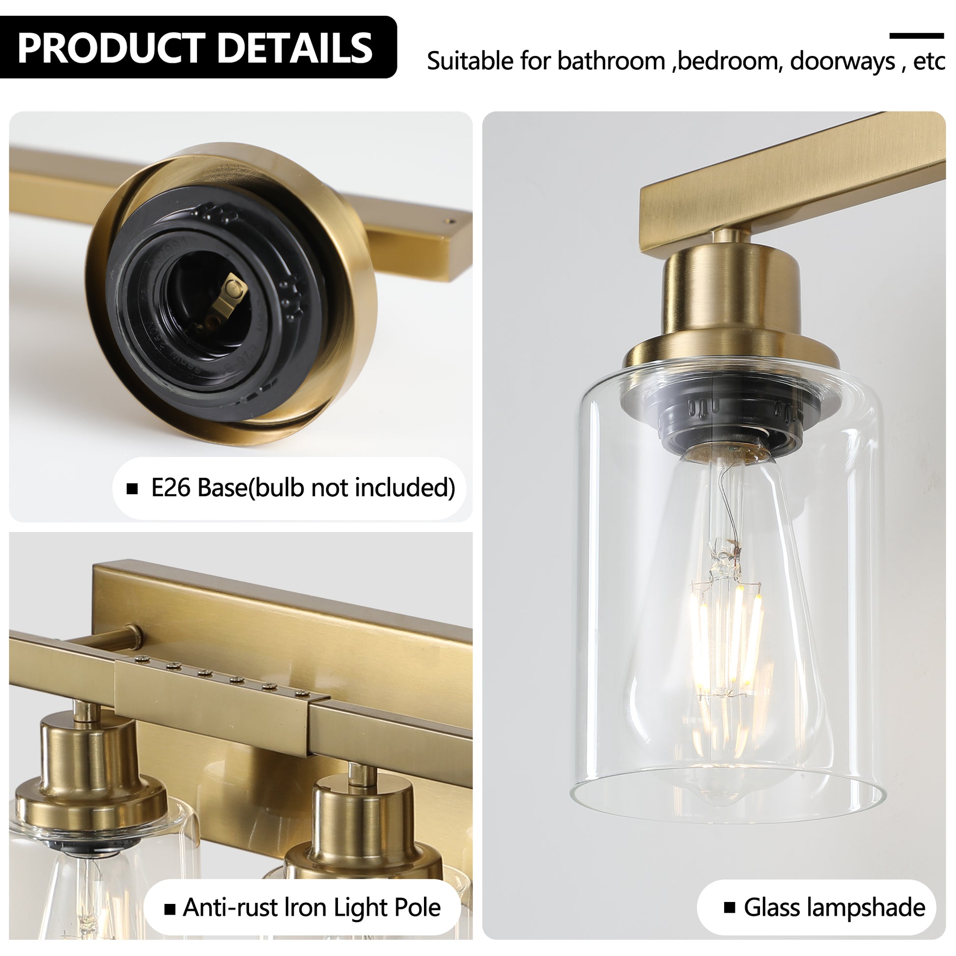51" 8-Light Gold Vanity Light with Clear Glass - view 8