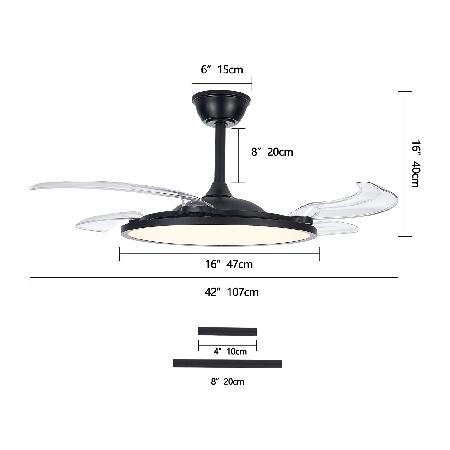 42" Black Low Profile Retractable Ceiling Fan with Remote - view 8