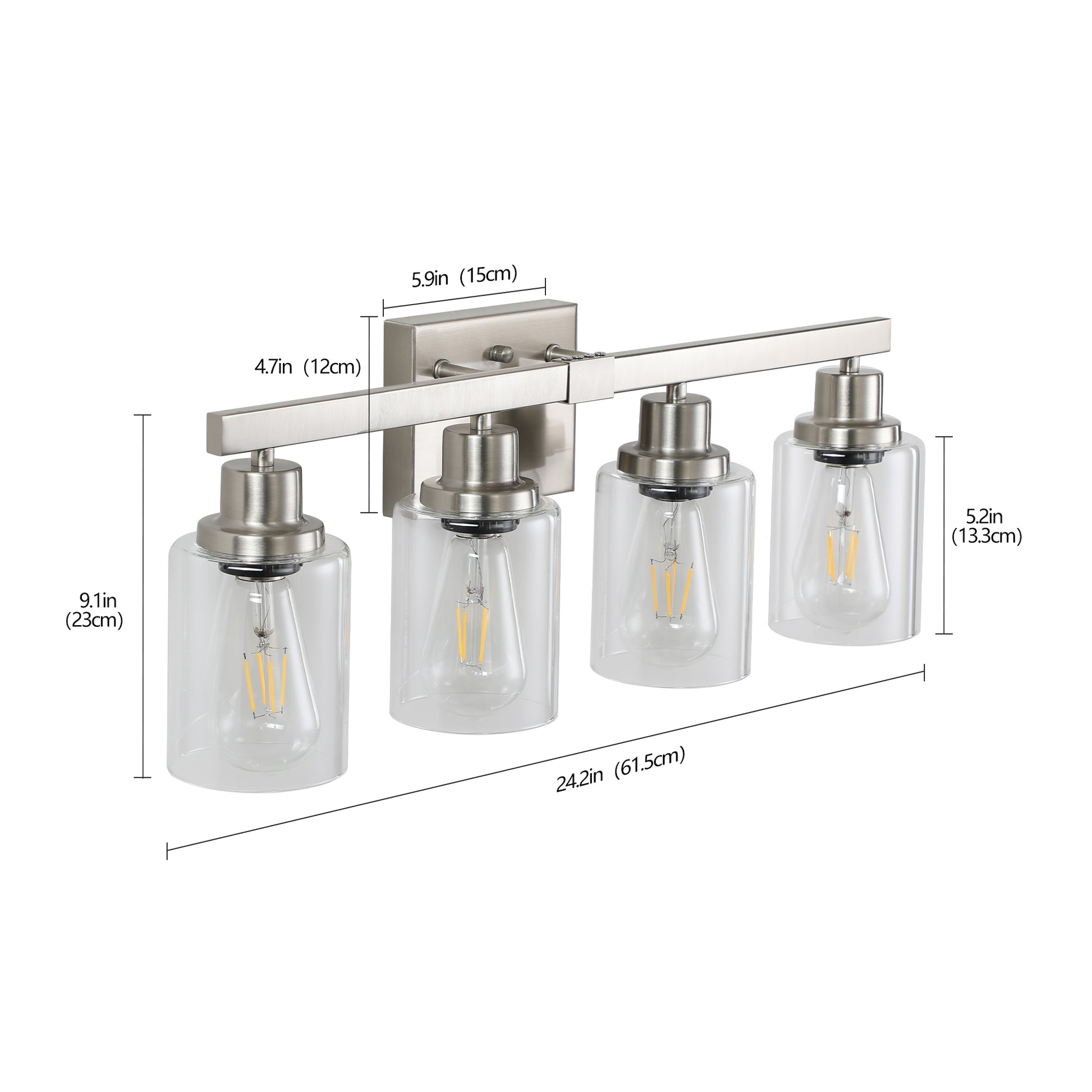 24" 4-Light Brushed Nickel Vanity Light with Clear Glass - view 10