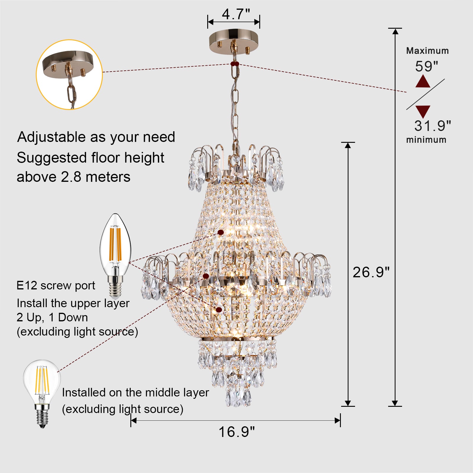 Large Contemporary Gold Crystal Chandelier - view 10