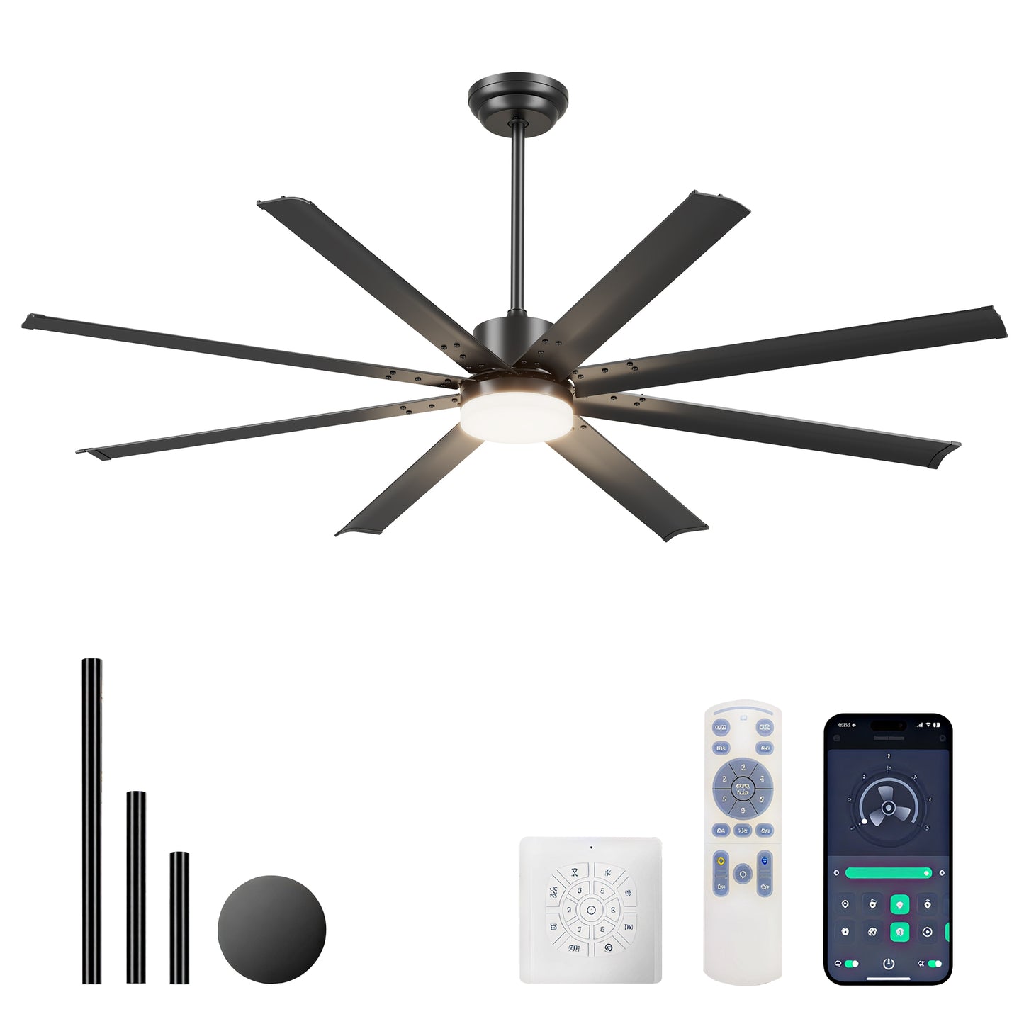 72" Black Industrial Ceiling Fan with Remote