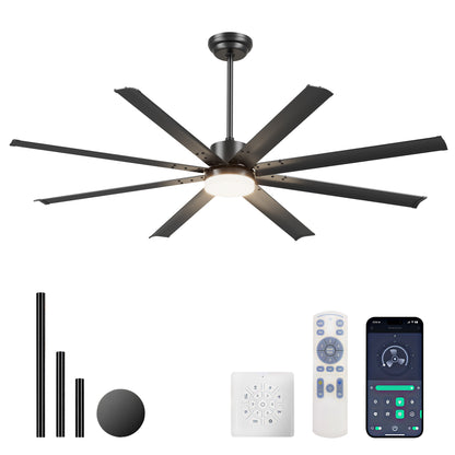 72" Black Industrial Ceiling Fan with Remote