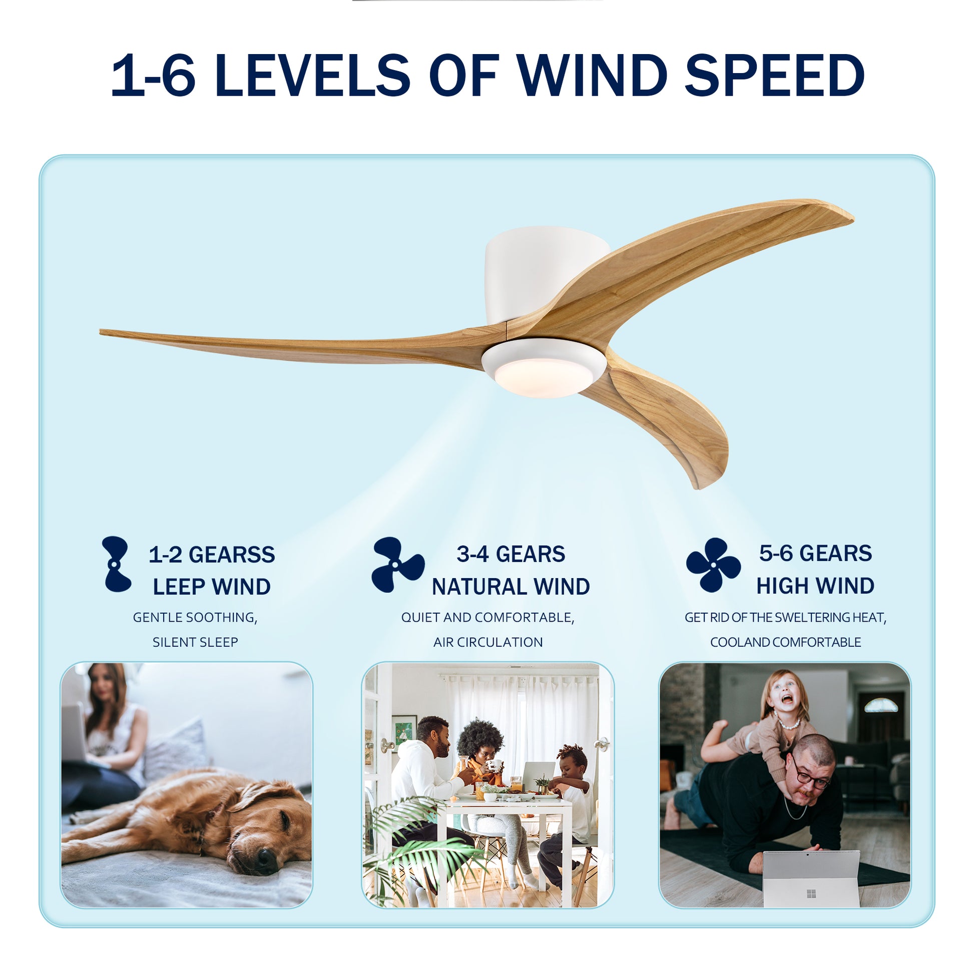 52" Matte White Solid Wood Ceiling Fan with Light & Remote - view 9