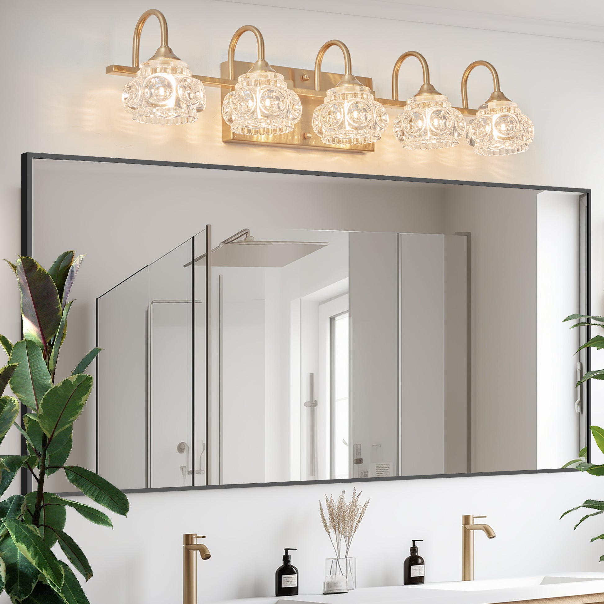 29" 5-Light Gold Crystal Vanity Wall Light