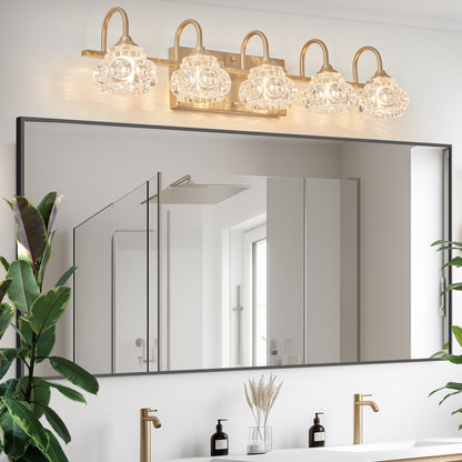 29" 5-Light Gold Crystal Vanity Wall Light