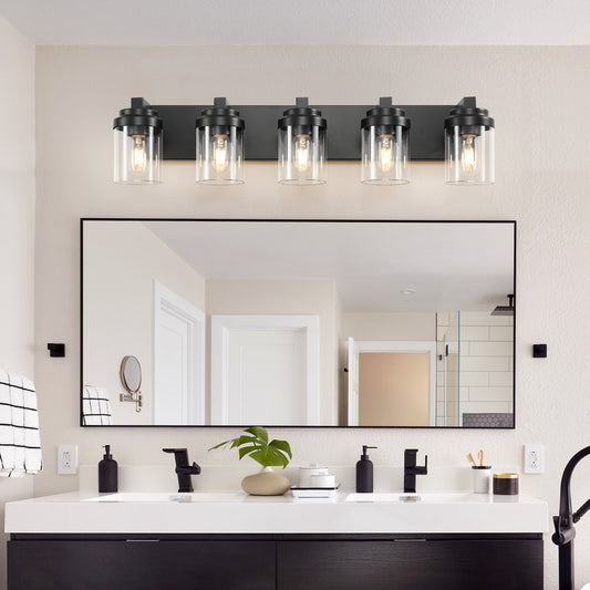 31" 5-Light Black Vanity Light with Glass Shades - view 2