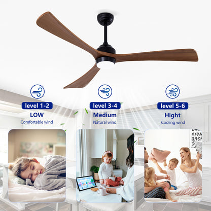 62" Matte Black 3-Blade Solid Wood Ceiling Fan with Remote - view 12