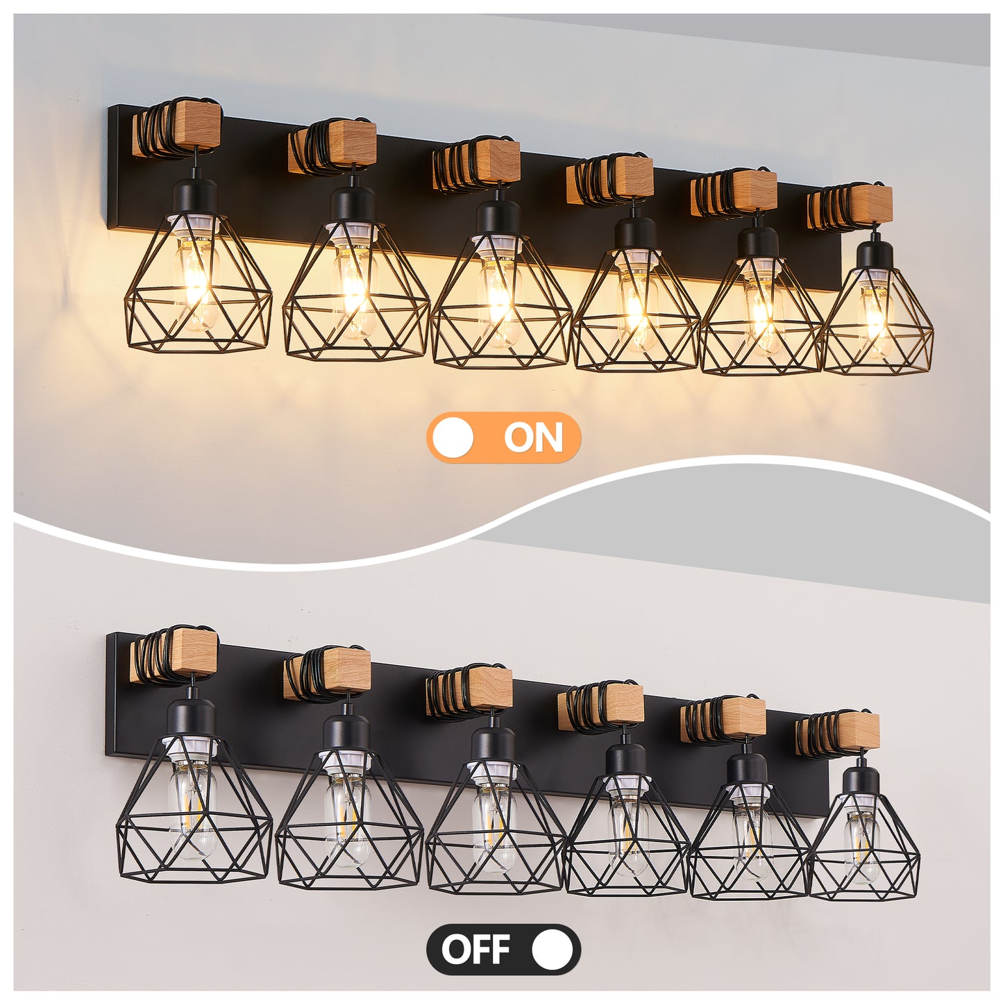 38" 6-Light Black Geometric Cage Vanity Light - view 6