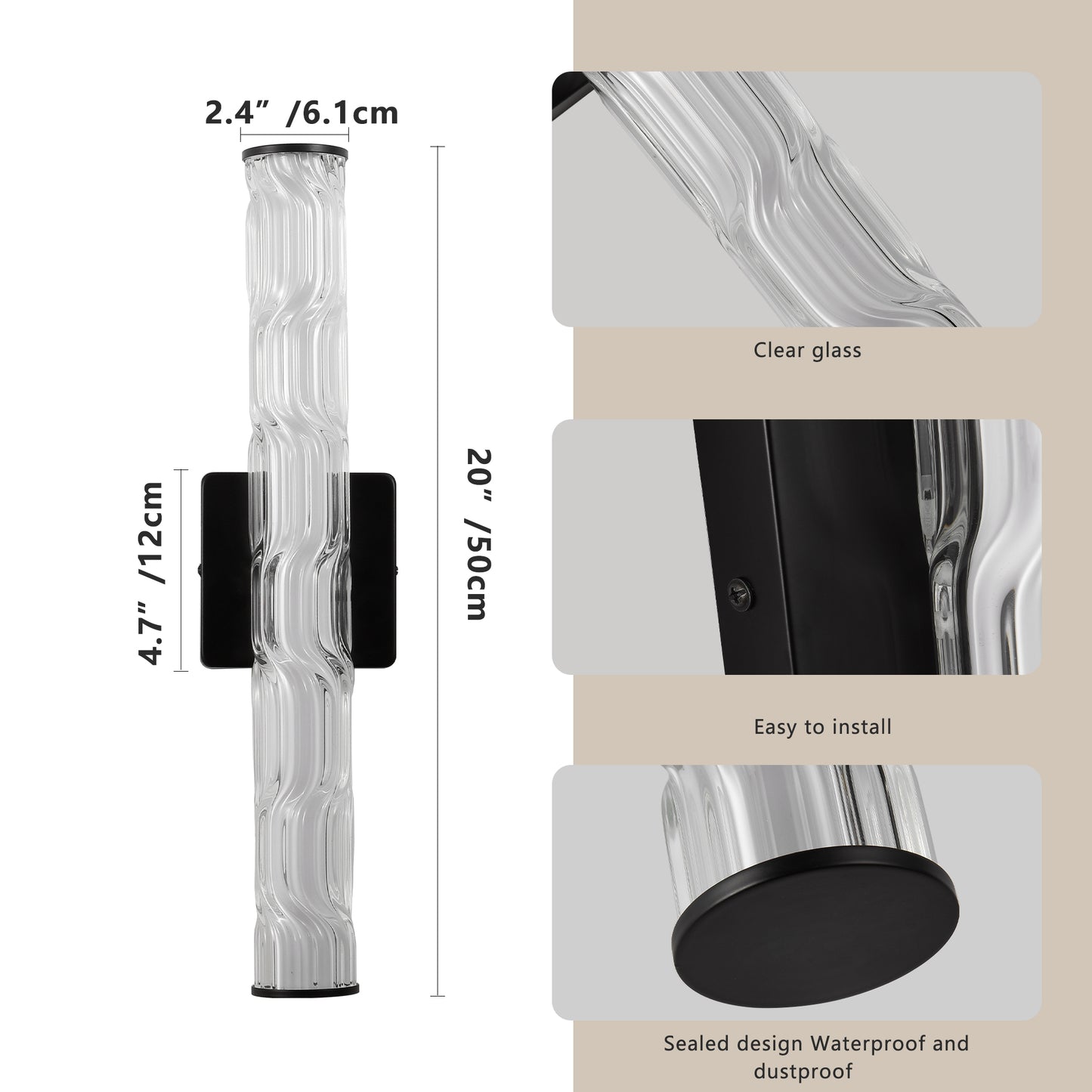 19.7" Black Crystal Wall Sconce, Set of 2 - view 9