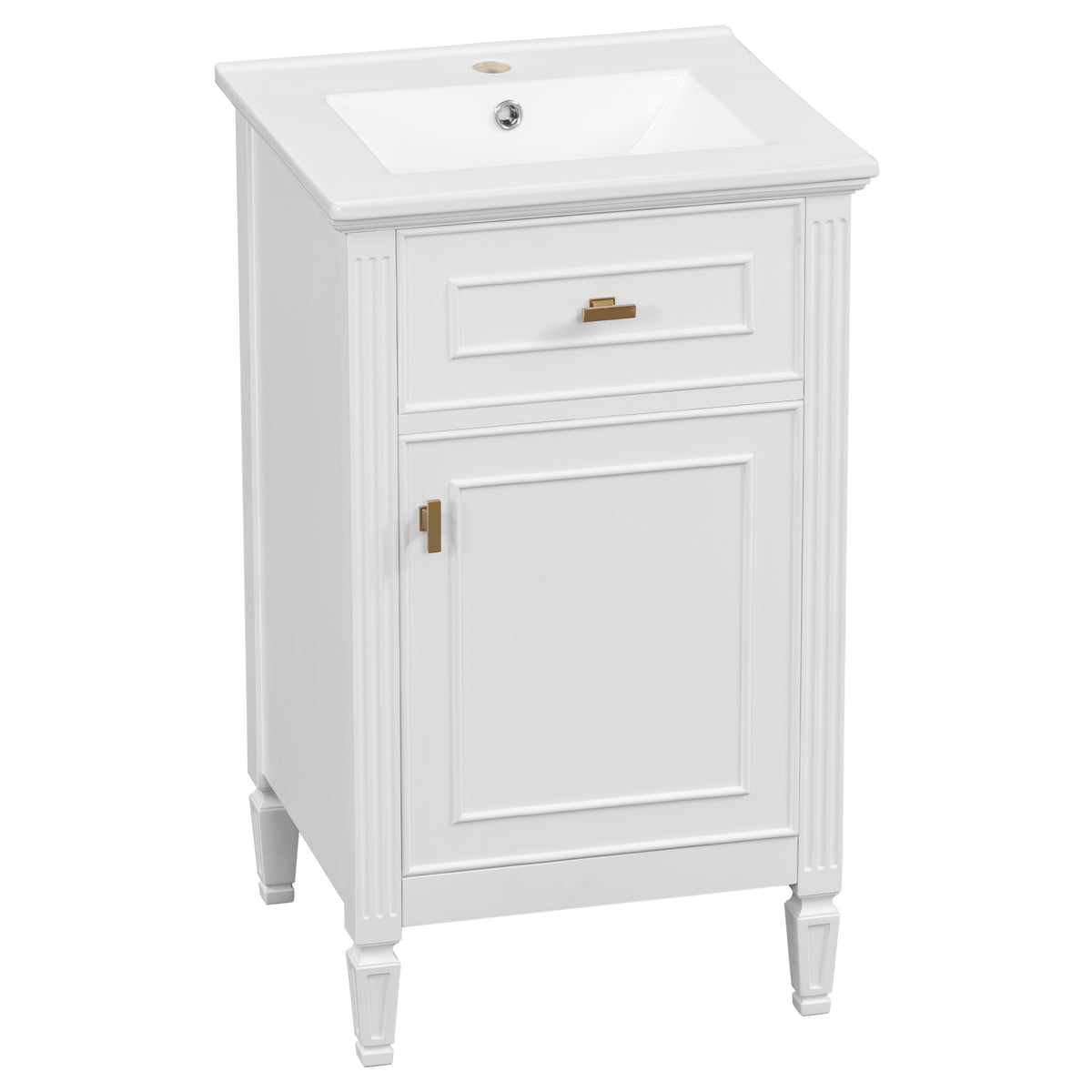 20" White Bathroom Vanity with Ceramic Sink and Tilt-Out Drawer