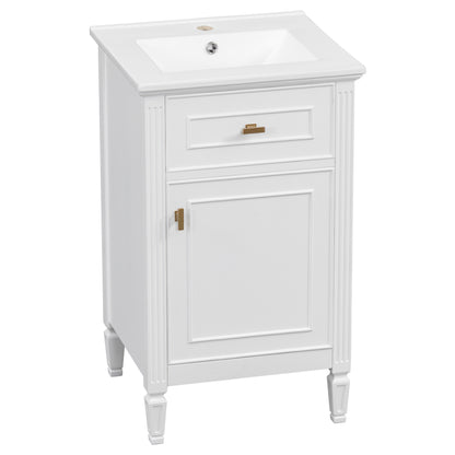 20" White Bathroom Vanity with Ceramic Sink and Tilt-Out Drawer