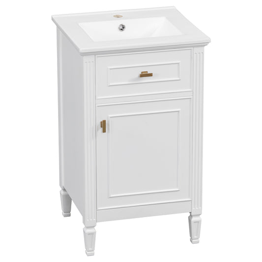 20" White Bathroom Vanity with Ceramic Sink and Tilt-Out Drawer