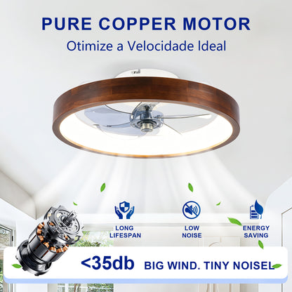 20" White & Wood Flush Mount Ceiling Fan with Dimmable LED - view 12