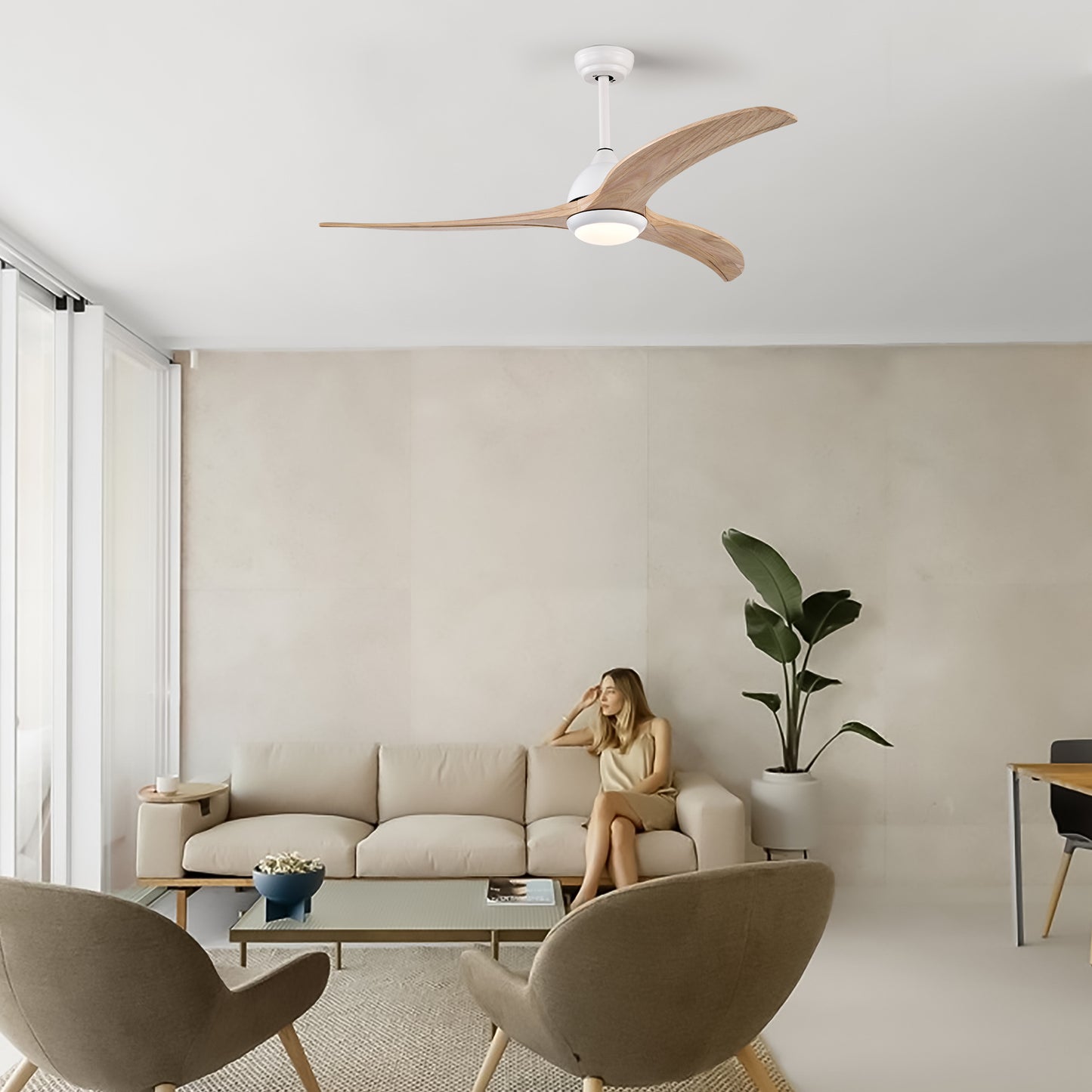 52" Matte White Solid Wood Ceiling Fan with Remote - view 3
