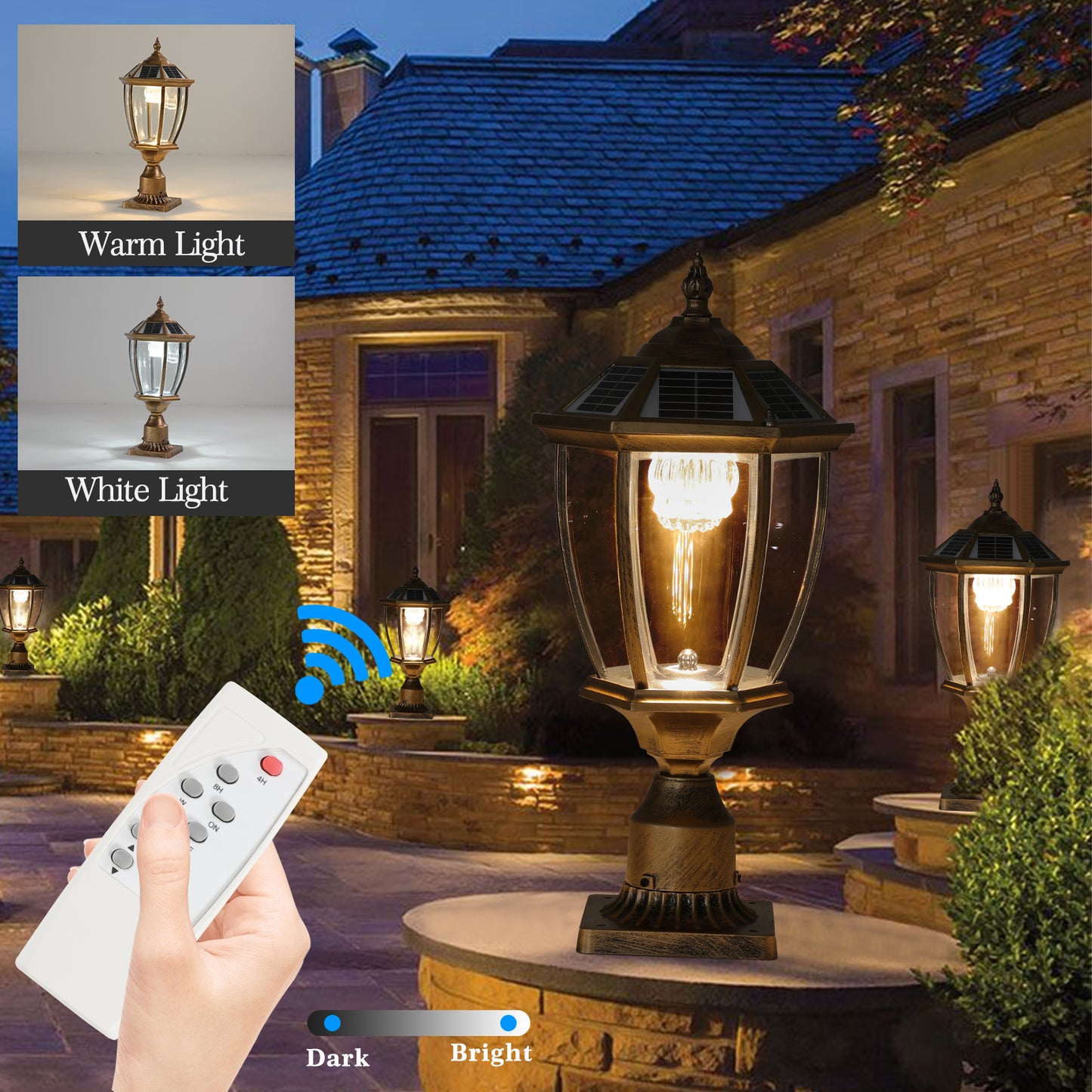 20"H Golden Vintage Solar Outdoor Lantern, Set of 2 - view 7