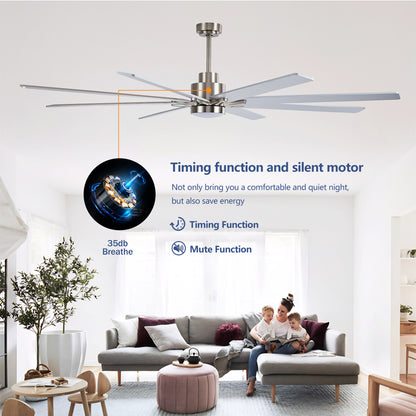 84" Nickel 8-Blade Ceiling Fan with Dimmable LED - view 14