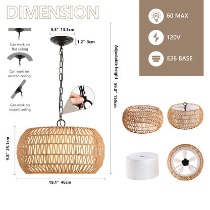 18" White Boho Woven Jute Rope Pendant Light - view 10