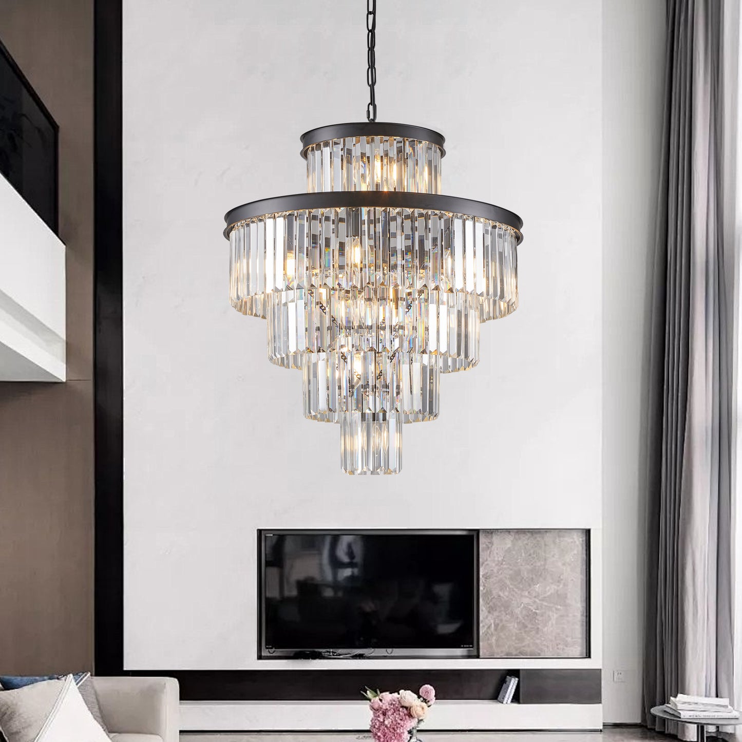24" 5-Tier Black Crystal Chandelier, 15-Light - view 2