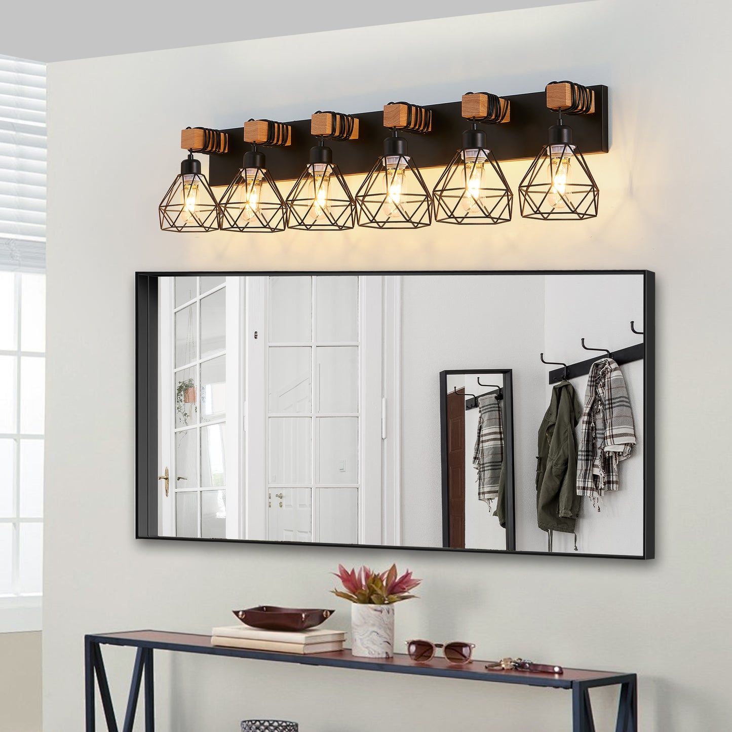 38" 6-Light Black Geometric Cage Vanity Light - view 5