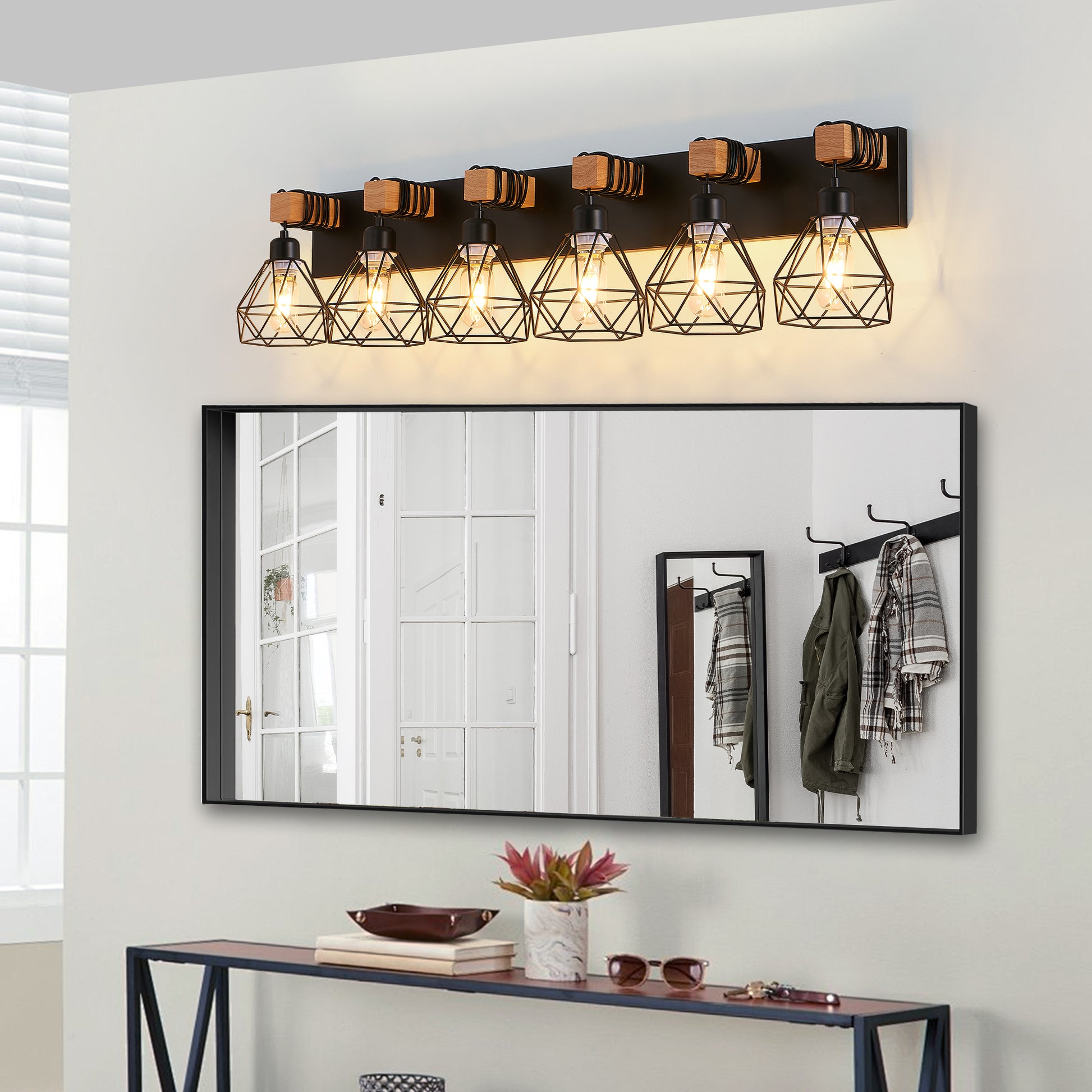 38" 6-Light Black Geometric Cage Vanity Light - view 5