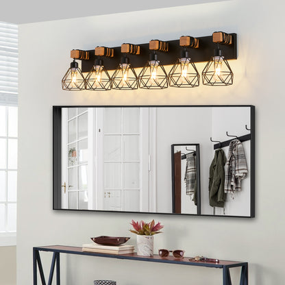 38" 6-Light Black Geometric Cage Vanity Light - view 5