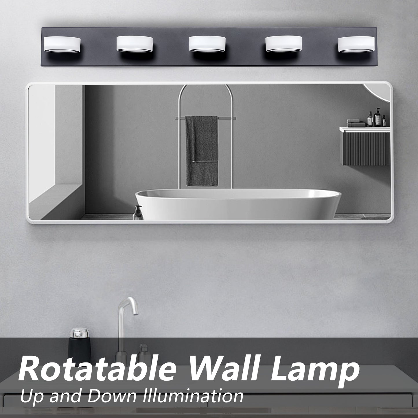 37" 5-Light Black LED Vanity Wall Light - view 6