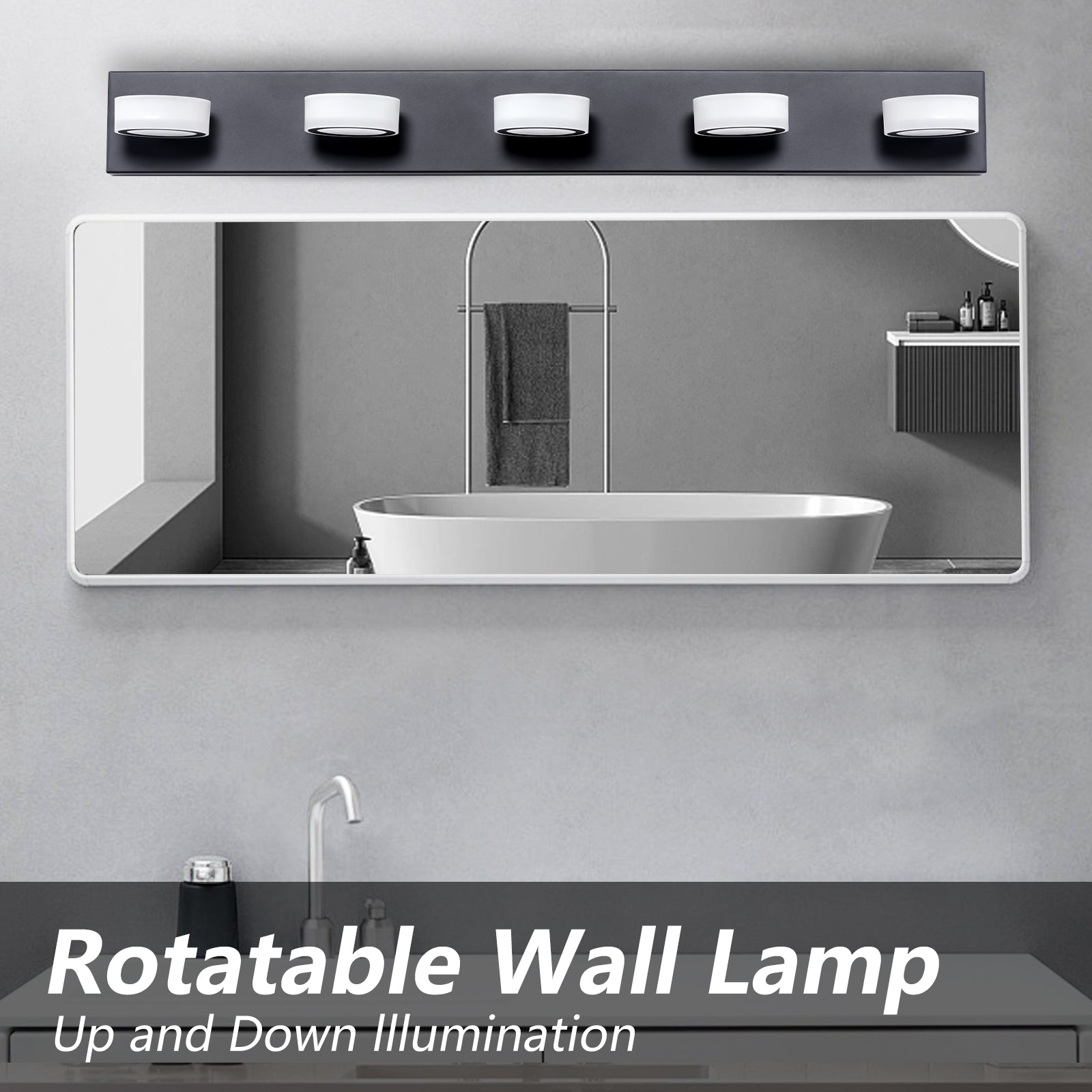 37" 5-Light Black LED Vanity Wall Light - view 6