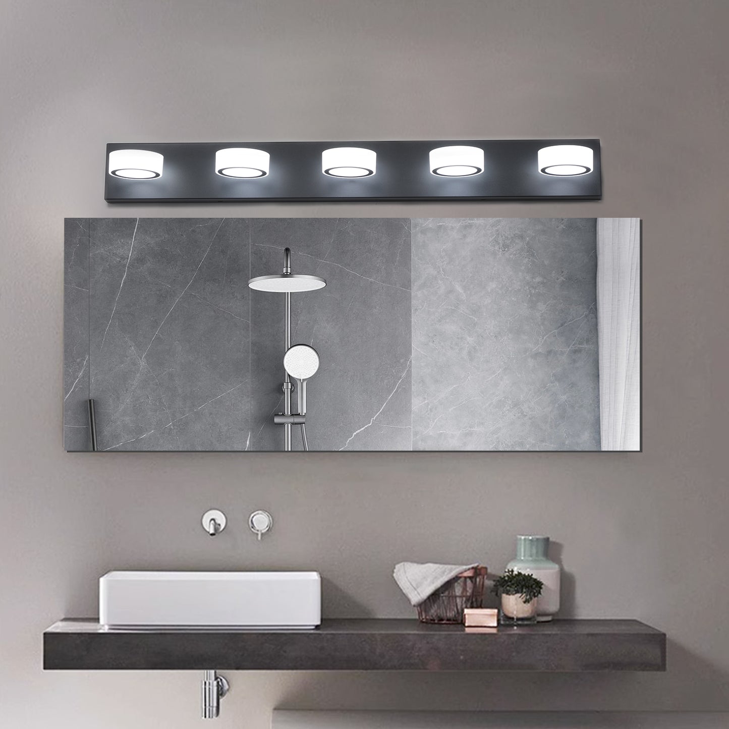 37" 5-Light Black LED Vanity Wall Light - view 2