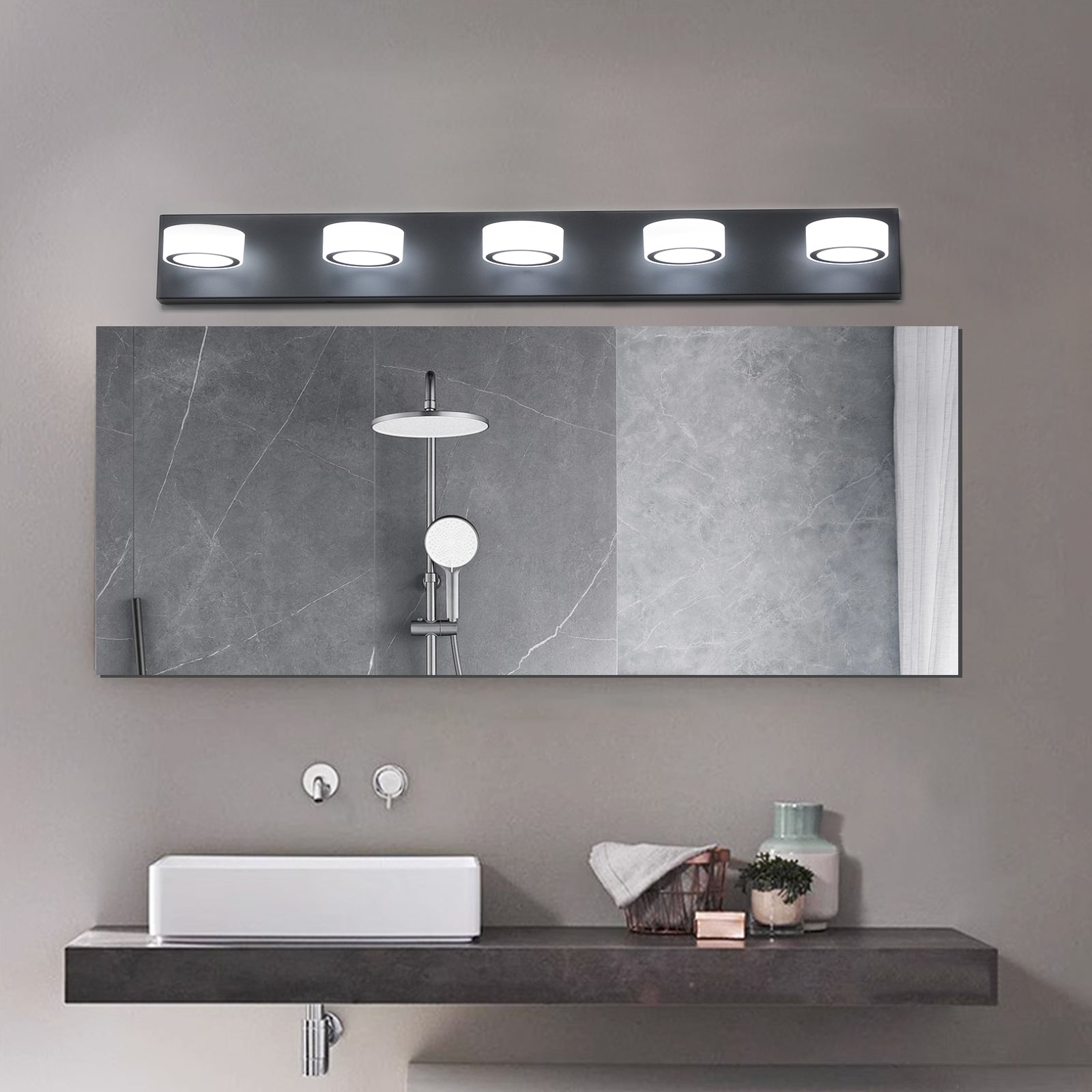 37" 5-Light Black LED Vanity Wall Light - view 2