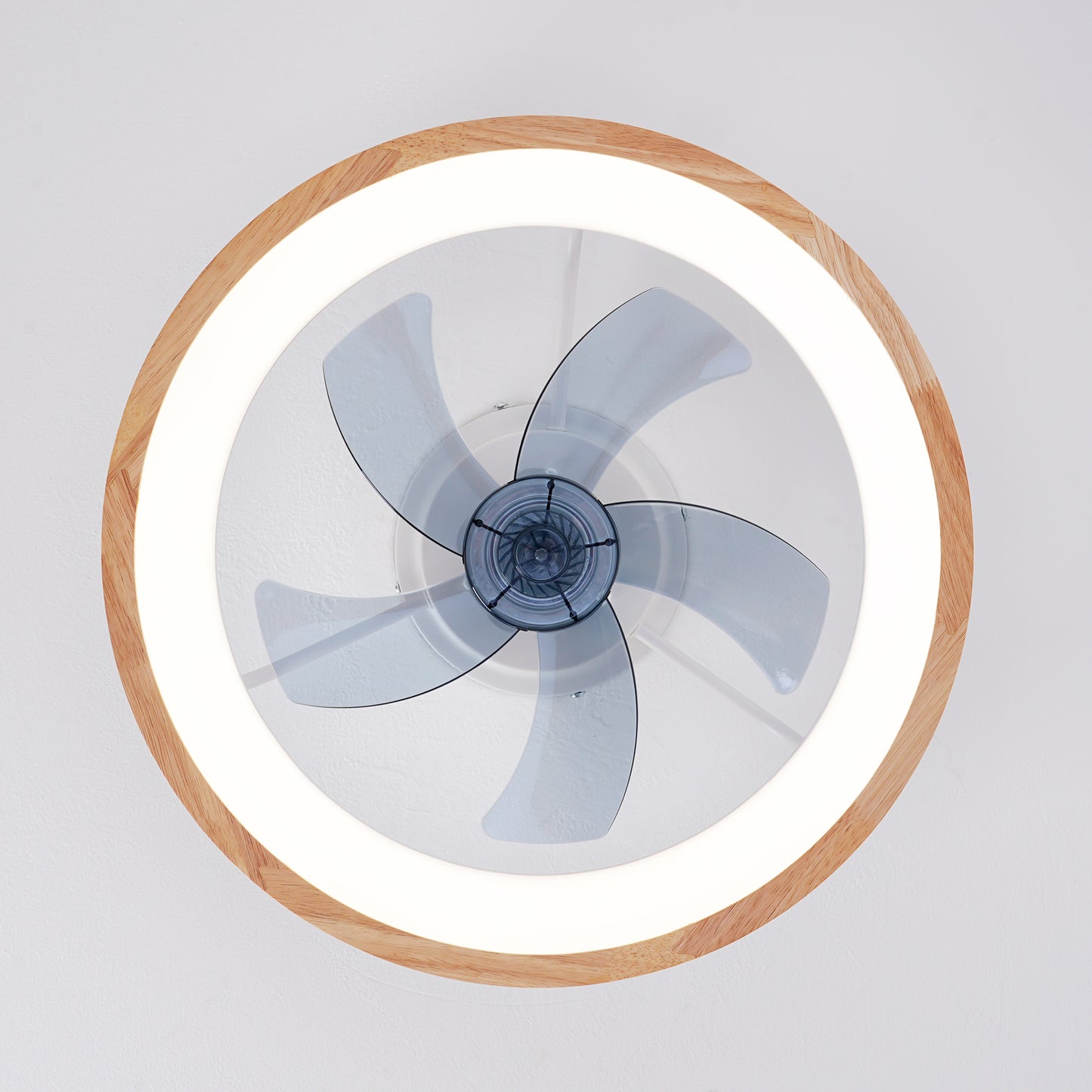 Natural Wood & White Flush Mount Ceiling Fan with Dimmable LED - view 20