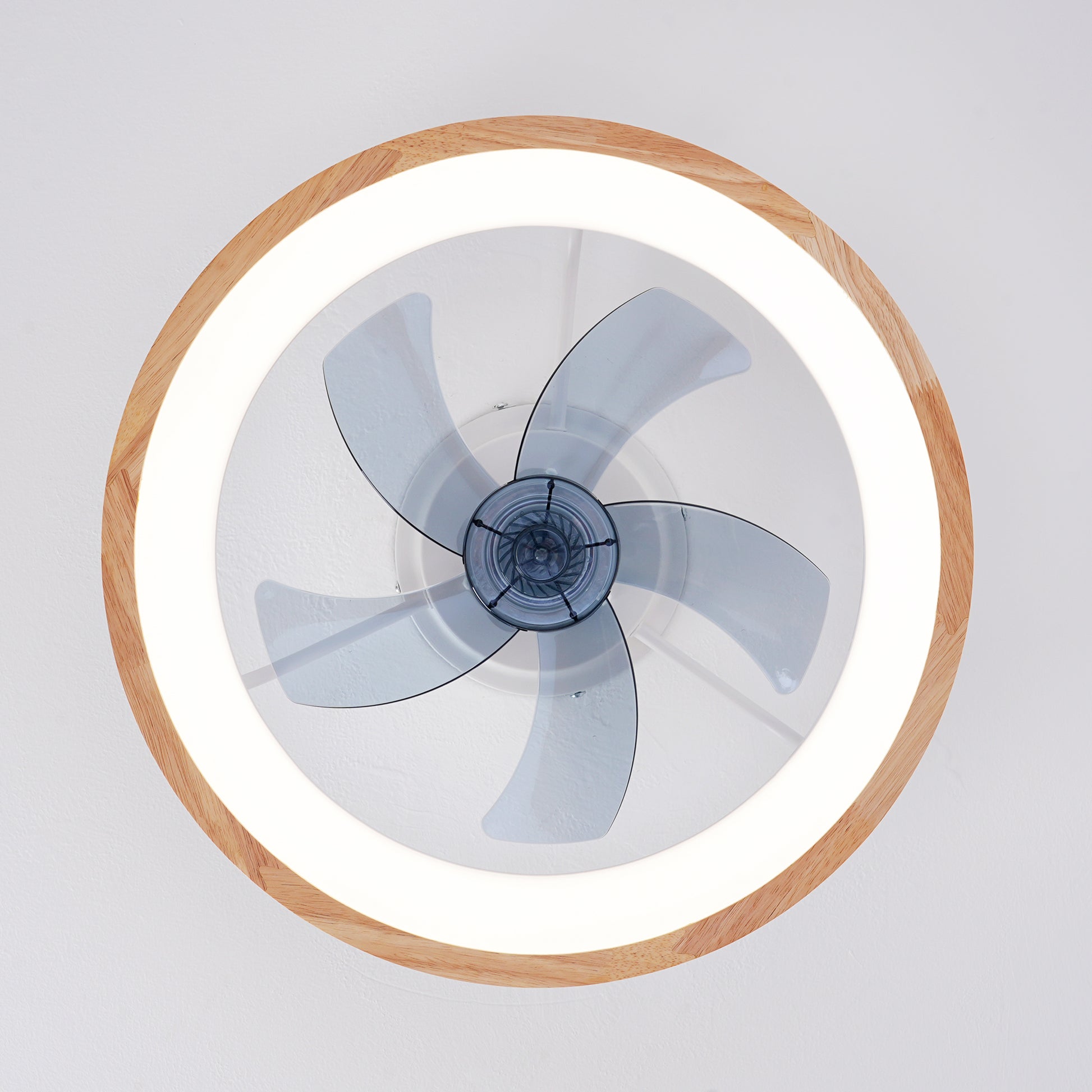 Natural Wood & White Flush Mount Ceiling Fan with Dimmable LED - view 20