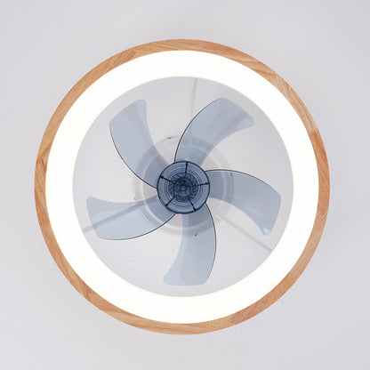 Natural Wood & White Flush Mount Ceiling Fan with Dimmable LED - view 20