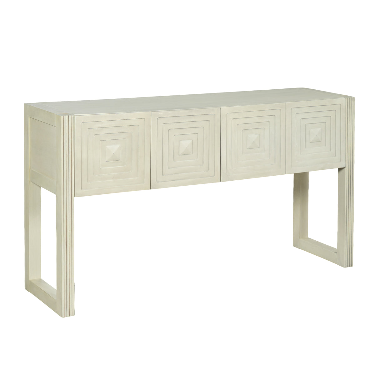 55" Natural Geometric Carved Console Table with 3 Drawers