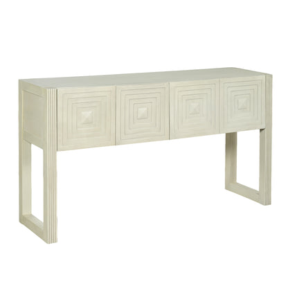 55" Natural Geometric Carved Console Table with 3 Drawers