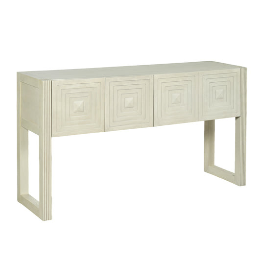 55" Natural Geometric Carved Console Table with 3 Drawers
