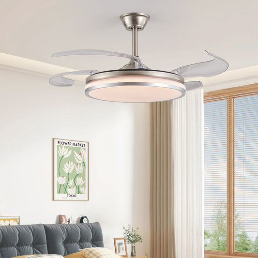 42" Chrome Retractable Blade Ceiling Fan with LED Light - view 2