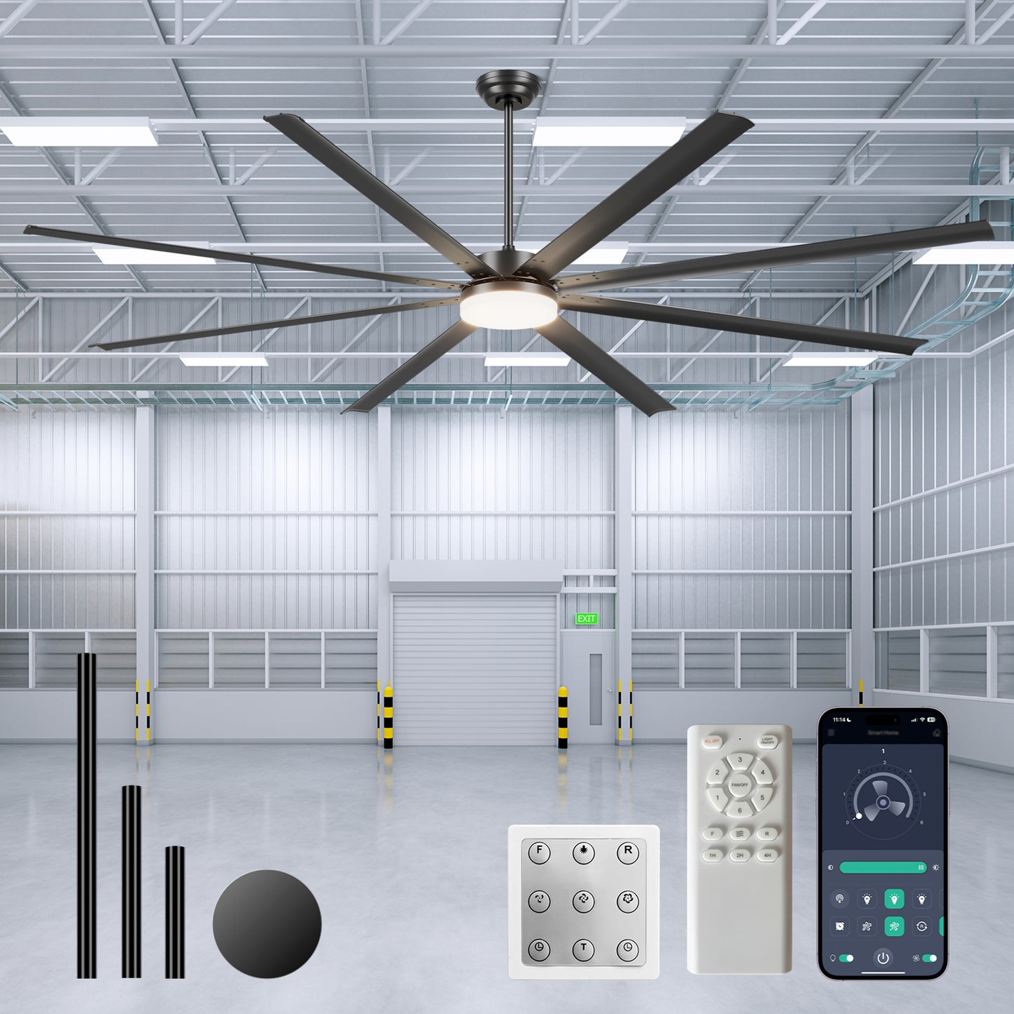 96" Black Industrial Ceiling Fan with Remote - view 2