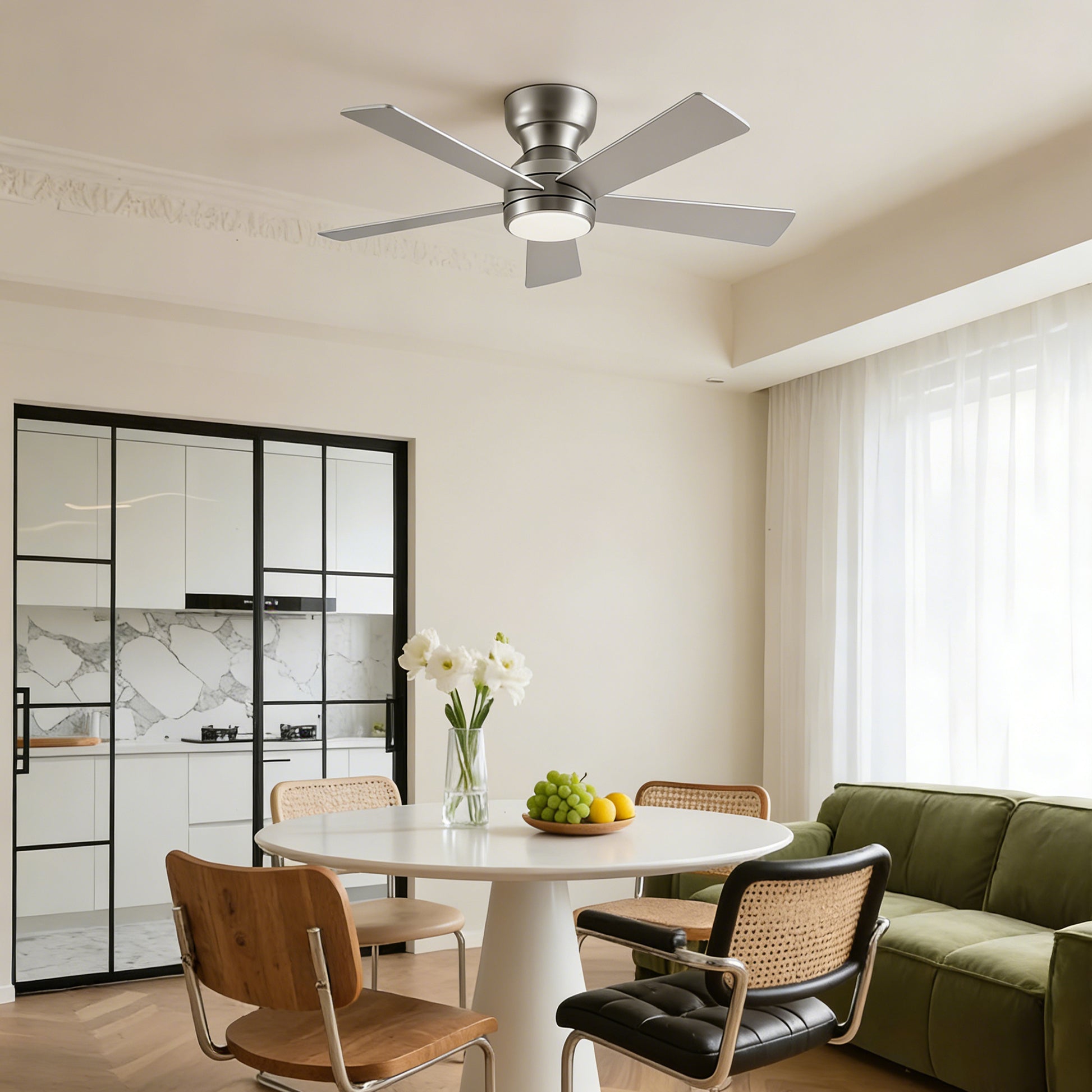 46" Silver 5-Blade Ceiling Fan with LED Light & Remote - view 7